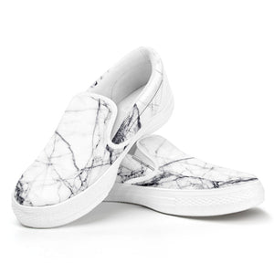 White Gray Scratch Marble Print White Slip On Sneakers