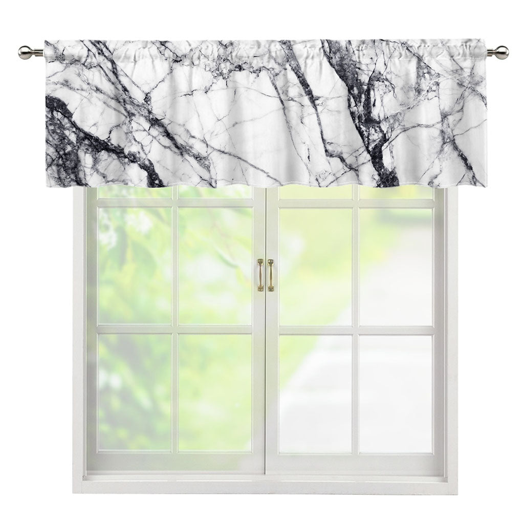 White Gray Scratch Marble Print Window Valance