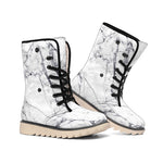 White Gray Scratch Marble Print Winter Boots