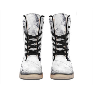 White Gray Scratch Marble Print Winter Boots