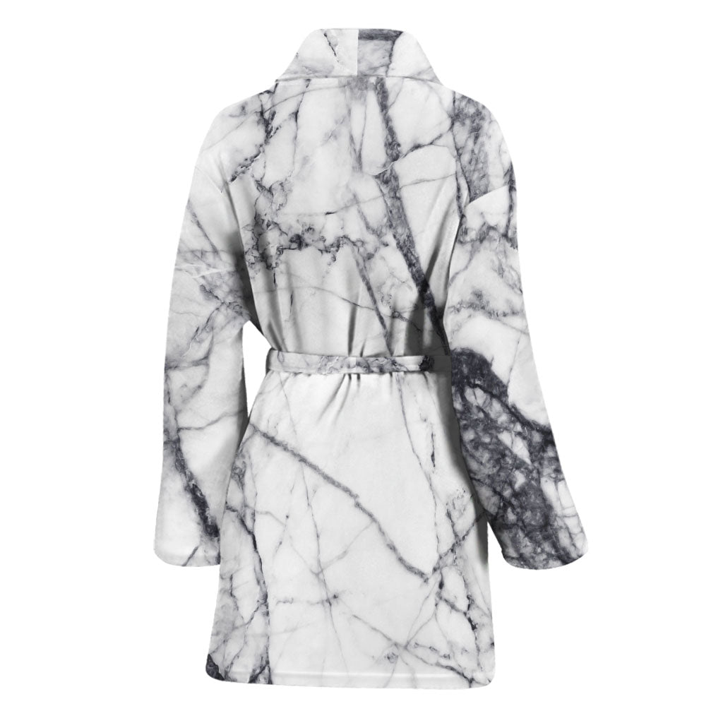 White Gray Scratch Marble Print Women's Bathrobe