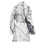 White Gray Scratch Marble Print Women's Bathrobe