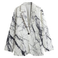 White Gray Scratch Marble Print Women's Blazer