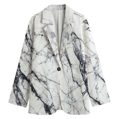 White Gray Scratch Marble Print Women's Blazer