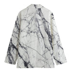White Gray Scratch Marble Print Women's Blazer