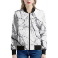 White Gray Scratch Marble Print Women's Bomber Jacket