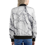 White Gray Scratch Marble Print Women's Bomber Jacket