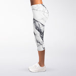 White Gray Scratch Marble Print Women's Capri Leggings
