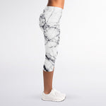 White Gray Scratch Marble Print Women's Capri Leggings