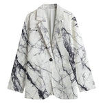 White Gray Scratch Marble Print Women's Cotton Blazer
