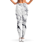 White Gray Scratch Marble Print Women's Leggings