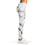 White Gray Scratch Marble Print Women's Leggings
