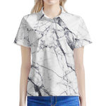 White Gray Scratch Marble Print Women's Polo Shirt