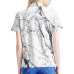 White Gray Scratch Marble Print Women's Polo Shirt