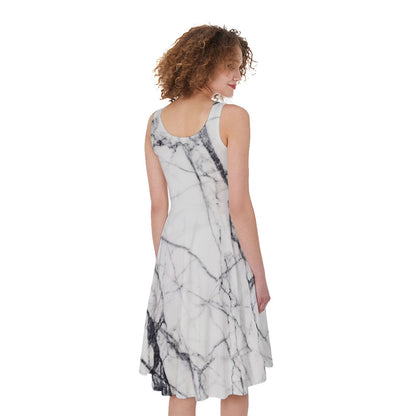 White Gray Scratch Marble Print Women's Sleeveless Dress