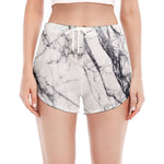 White Gray Scratch Marble Print Women's Split Running Shorts