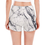 White Gray Scratch Marble Print Women's Split Running Shorts