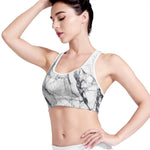 White Gray Scratch Marble Print Women's Sports Bra