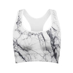 White Gray Scratch Marble Print Women's Sports Bra