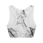 White Gray Scratch Marble Print Women's Sports Bra