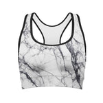 White Gray Scratch Marble Print Women's Sports Bra