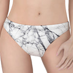 White Gray Scratch Marble Print Women's Thong