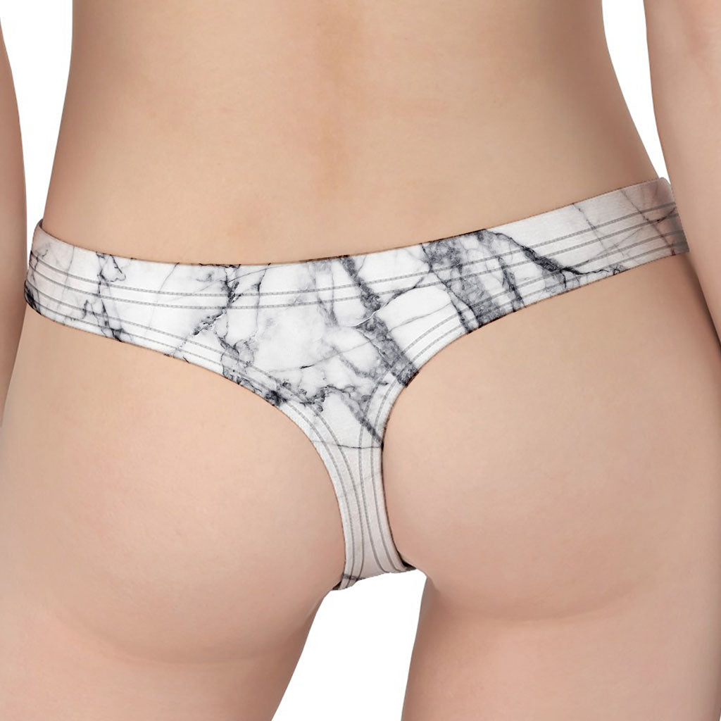 White Gray Scratch Marble Print Women's Thong