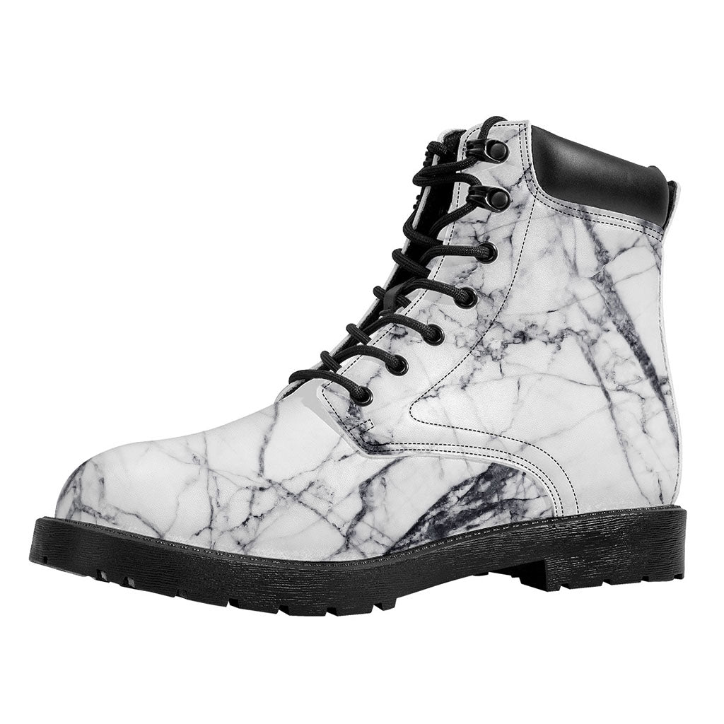 White Gray Scratch Marble Print Work Boots