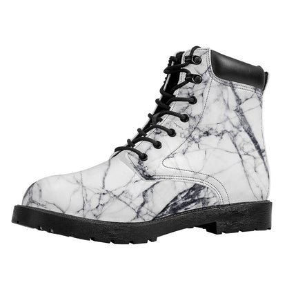 White Gray Scratch Marble Print Work Boots