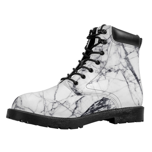 White Gray Scratch Marble Print Work Boots