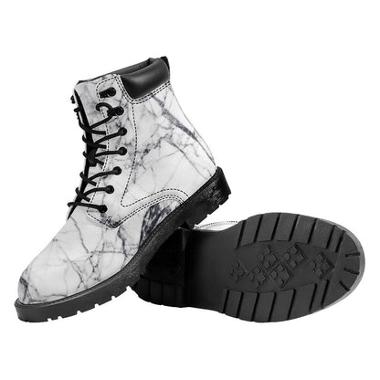 White Gray Scratch Marble Print Work Boots