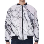 White Gray Scratch Marble Print Zip Sleeve Bomber Jacket