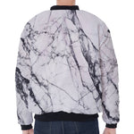 White Gray Scratch Marble Print Zip Sleeve Bomber Jacket