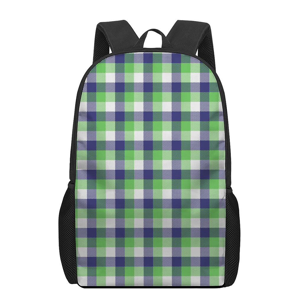 White Green And Blue Buffalo Plaid Print 17 Inch Backpack