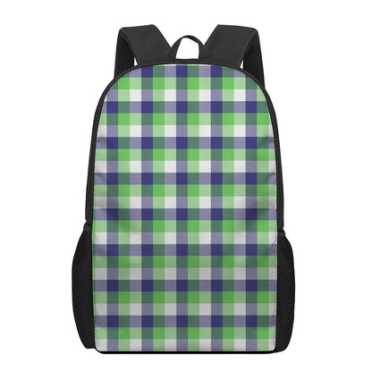 White Green And Blue Buffalo Plaid Print 17 Inch Backpack