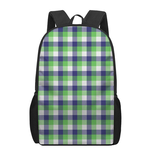 White Green And Blue Buffalo Plaid Print 17 Inch Backpack