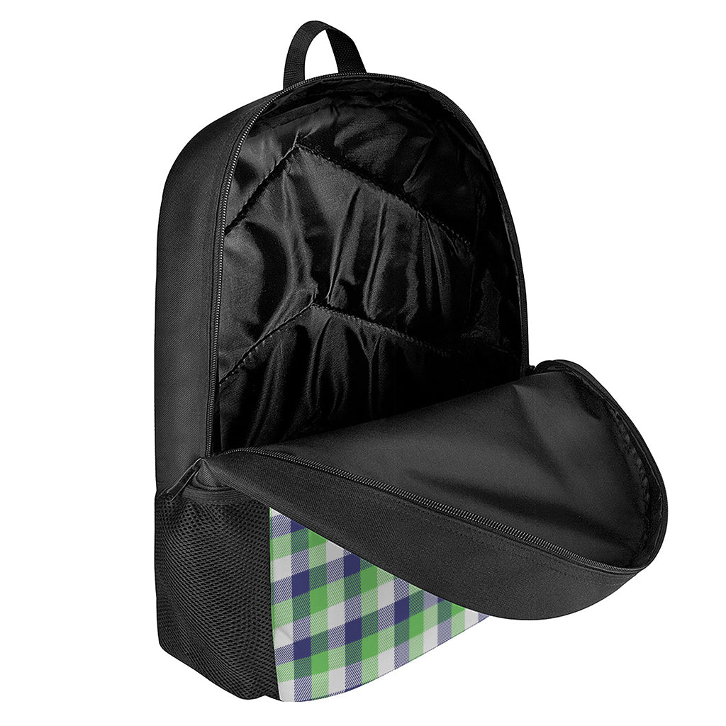 White Green And Blue Buffalo Plaid Print 17 Inch Backpack