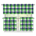 White Green And Blue Buffalo Plaid Print 3 Piece Kitchen Curtains
