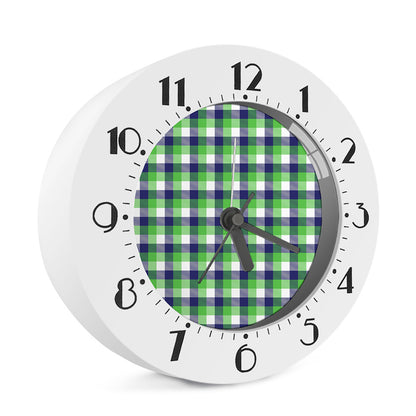 White Green And Blue Buffalo Plaid Print Alarm Clock