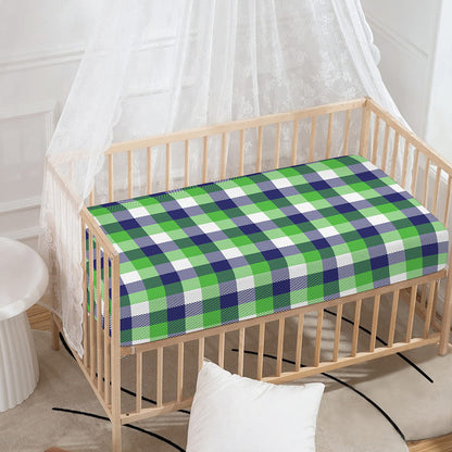 White Green And Blue Buffalo Plaid Print Baby Crib Sheet