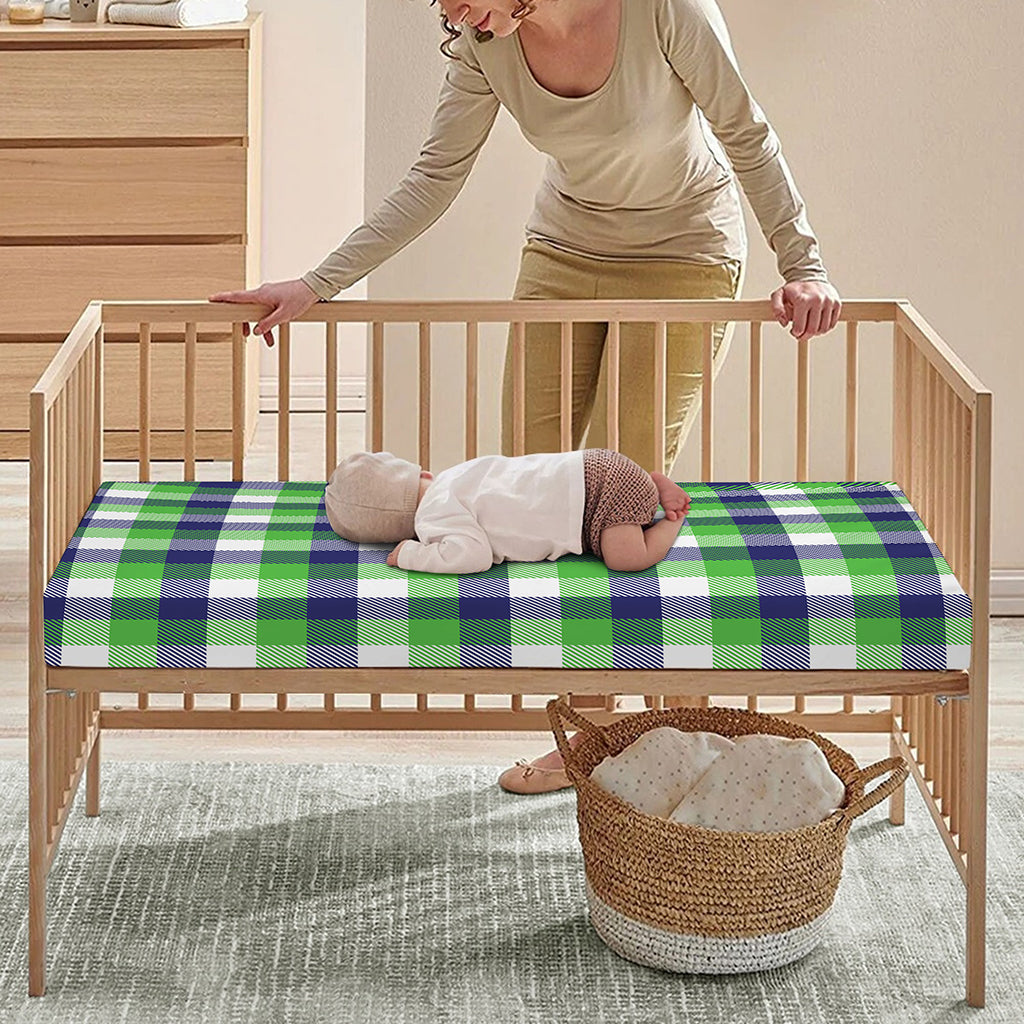 White Green And Blue Buffalo Plaid Print Baby Crib Sheet