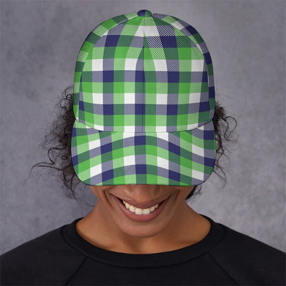 White Green And Blue Buffalo Plaid Print Baseball Cap