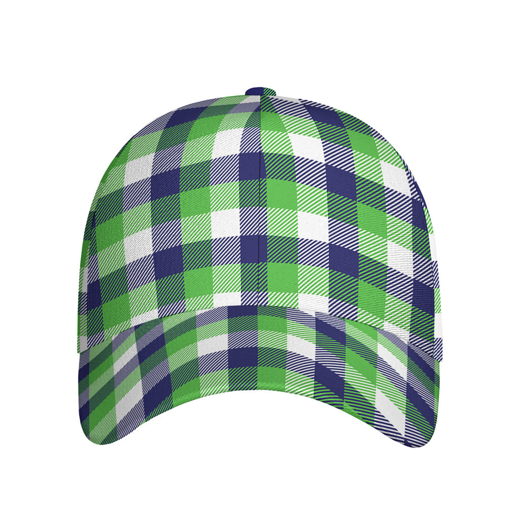 White Green And Blue Buffalo Plaid Print Baseball Cap