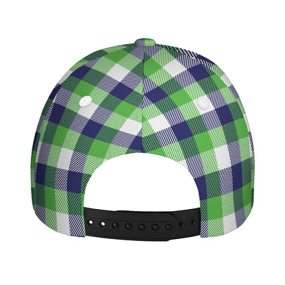 White Green And Blue Buffalo Plaid Print Baseball Cap