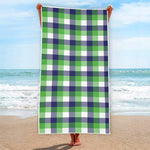 White Green And Blue Buffalo Plaid Print Beach Towel