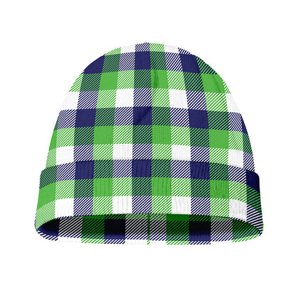 White Green And Blue Buffalo Plaid Print Beanie