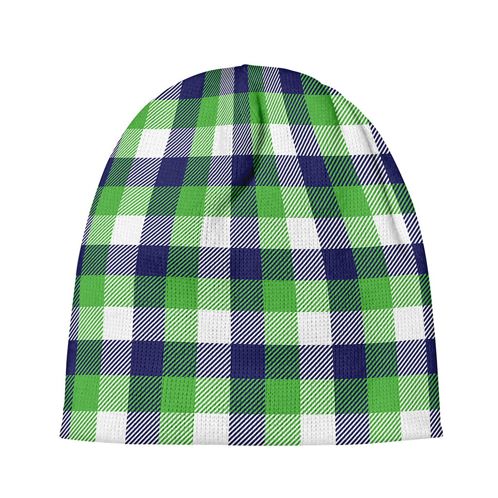White Green And Blue Buffalo Plaid Print Beanie