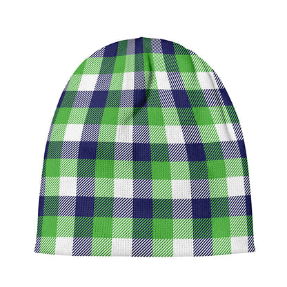 White Green And Blue Buffalo Plaid Print Beanie