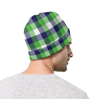 White Green And Blue Buffalo Plaid Print Beanie