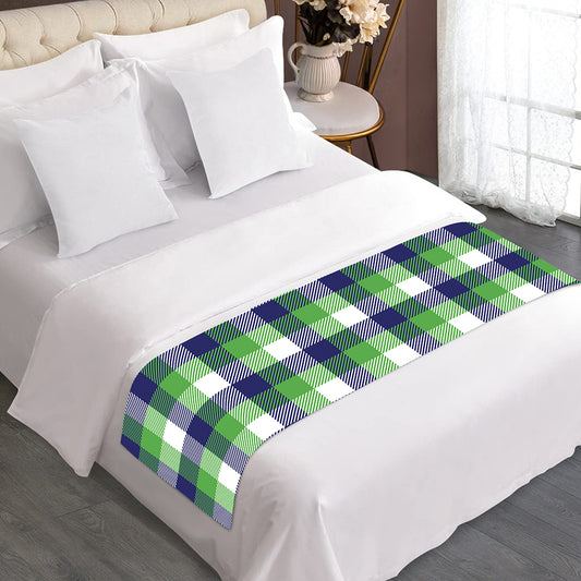 White Green And Blue Buffalo Plaid Print Bed Runner